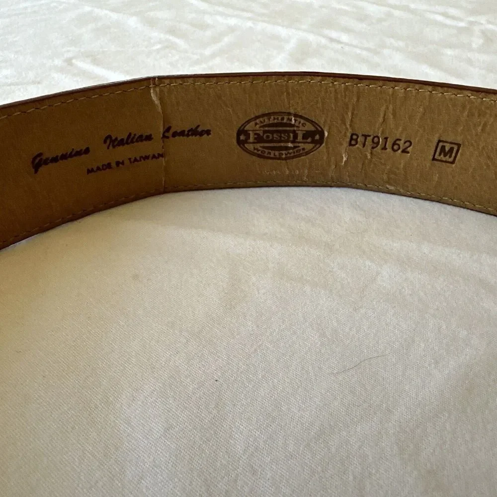 Fossil Men's‎ Belt Genuine Italian Leather Brown Brass Buckle Size Medium